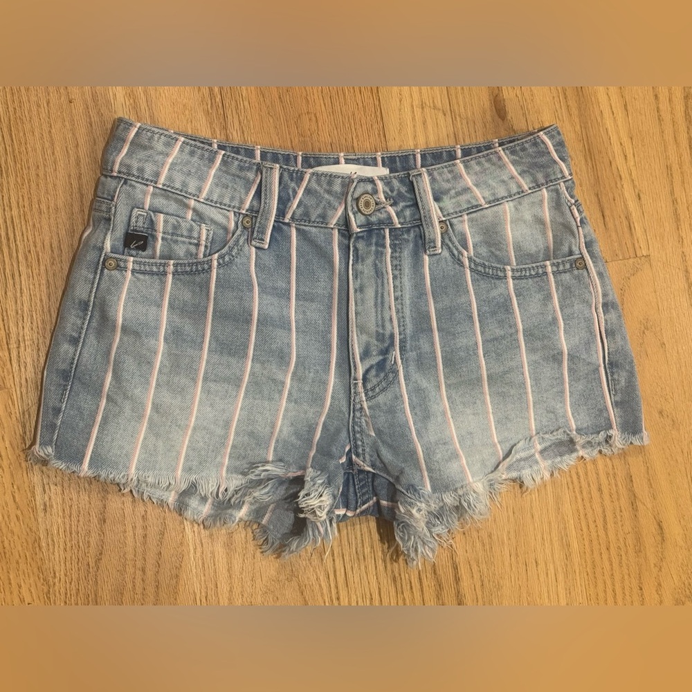 KanCan Blue Striped Jean Shorts XS